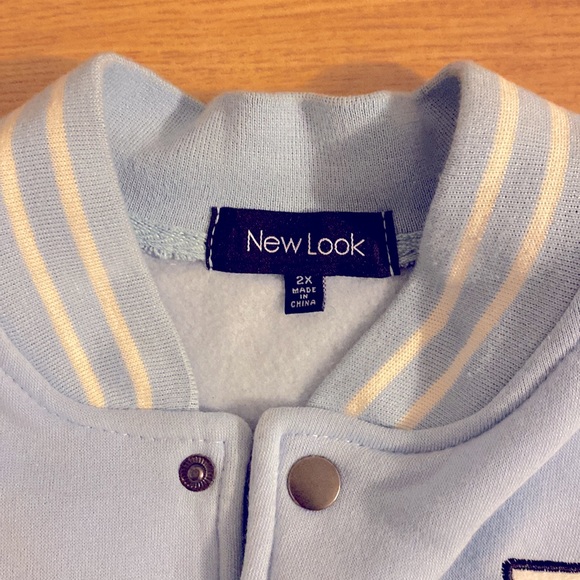 Baby Blue Burlington Coat Factory button up Size 2X varsity Jacket with Pockets - Picture 3 of 4